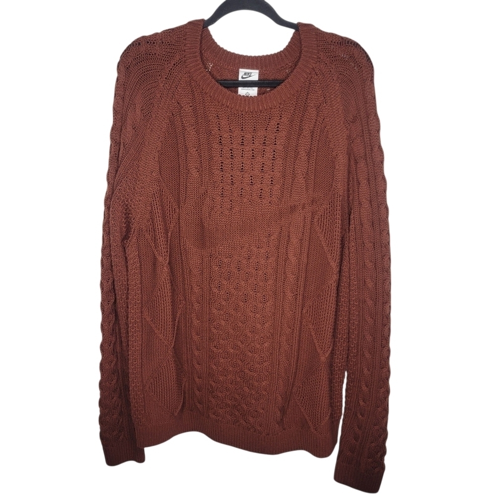 Nike Life Cable Knit Swoosh Sweater in Brown Size Large